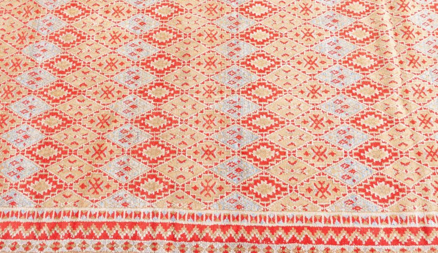 Mid-20th Century Tribal Moroccan Orange Red, Beige, Blue Handmade Wool Rug BB5404