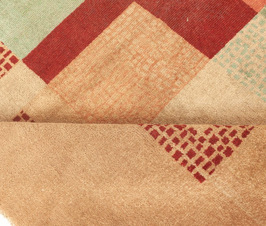 Early 20th Century Art Deco Beige, Green, Pink and Maroon Handmade Wool Rug BB5413
