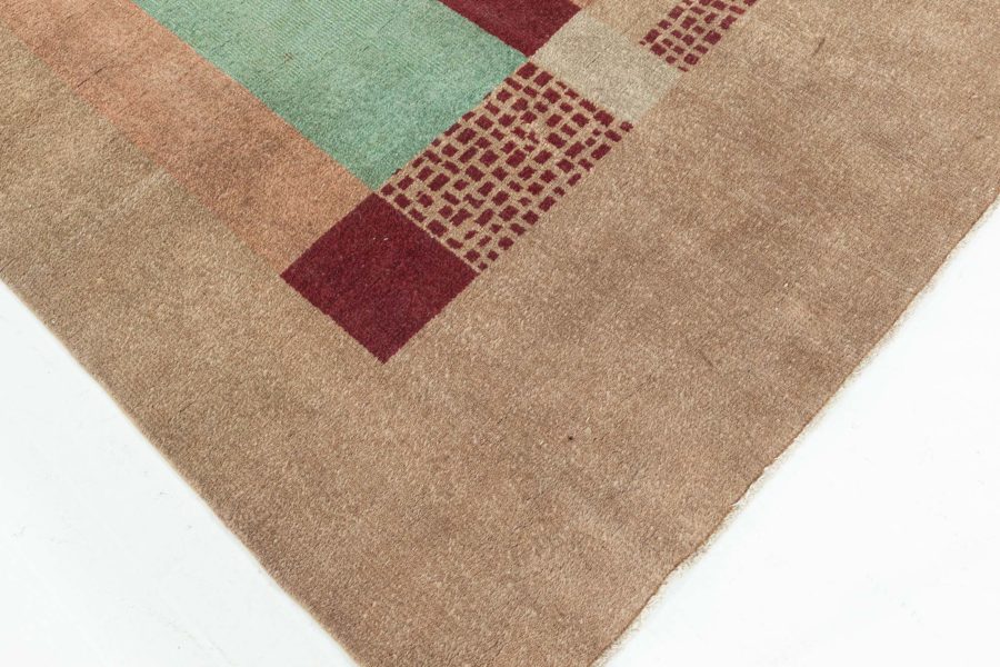 Early 20th Century Art Deco Beige, Green, Pink and Maroon Handmade Wool Rug BB5413