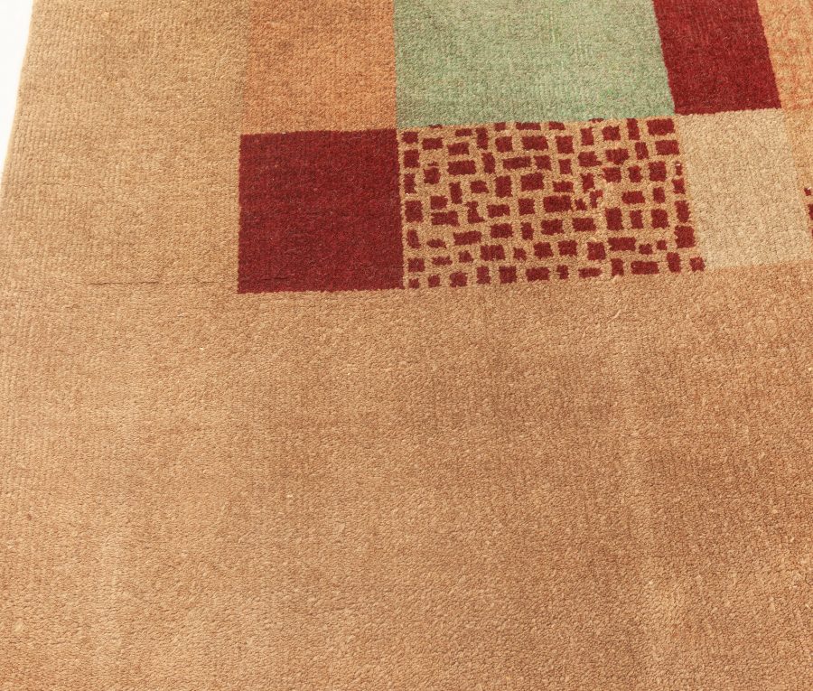 Early 20th Century Art Deco Beige, Green, Pink and Maroon Handmade Wool Rug BB5413