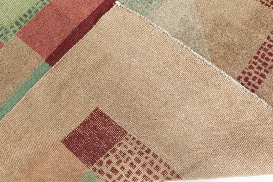 Early 20th Century Art Deco Beige, Green, Pink and Maroon Handmade Wool Rug BB5413