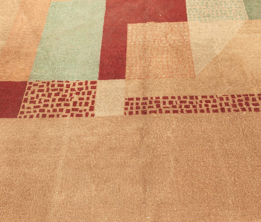 Early 20th Century Art Deco Beige, Green, Pink and Maroon Handmade Wool Rug BB5413