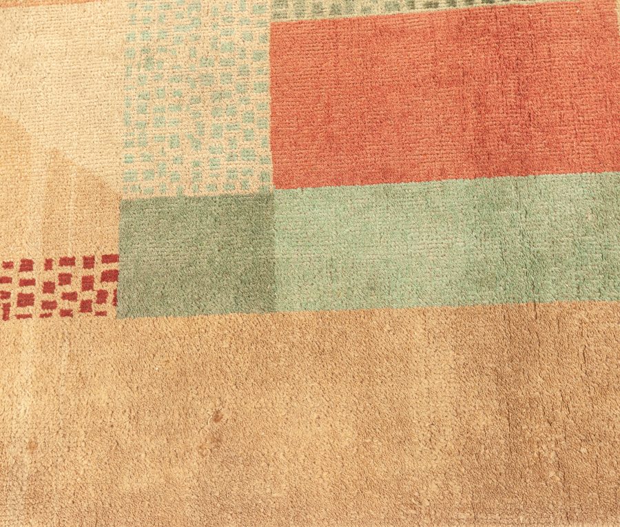 Early 20th Century Art Deco Beige, Green, Pink and Maroon Handmade Wool Rug BB5413