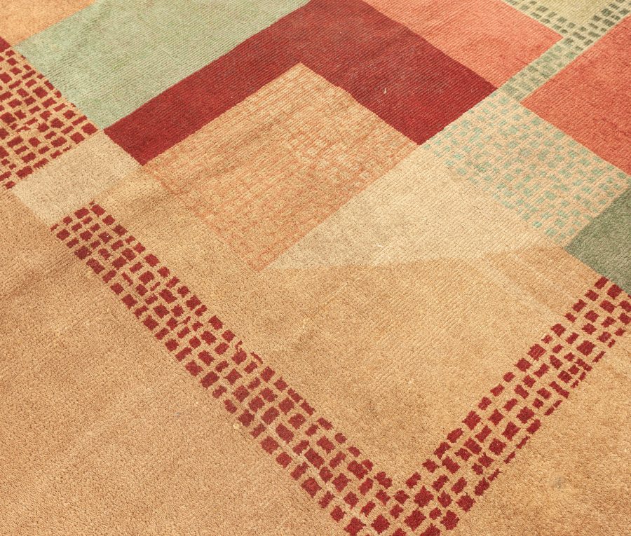 Early 20th Century Art Deco Beige, Green, Pink and Maroon Handmade Wool Rug BB5413