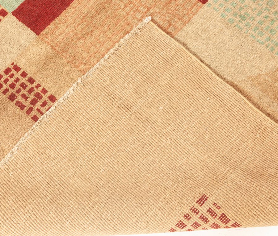 Early 20th Century Art Deco Beige, Green, Pink and Maroon Handmade Wool Rug BB5413