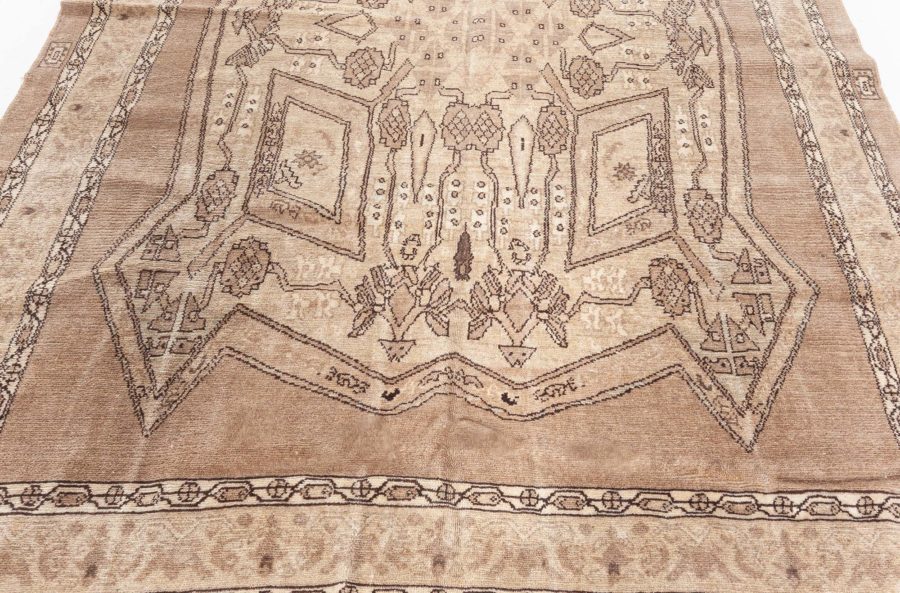 Antique Beige and Brown Geometric Motif Persian Bakhtiari Rug BB5418