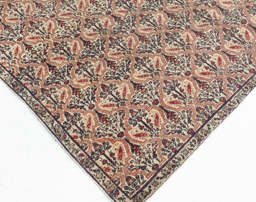 19th Century Persian Kirman Botanic Red, Green and Black Handwoven Wool Rug BB5422