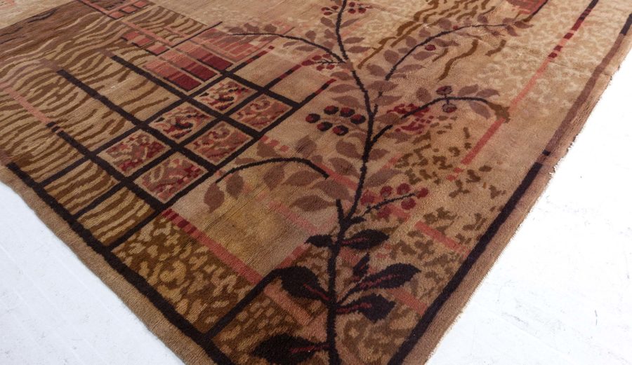 Authentic French Art Deco Brown Handwoven Wool Rug BB5427