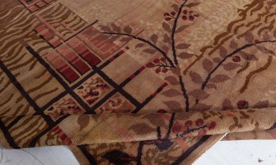 Authentic French Art Deco Brown Handwoven Wool Rug BB5427