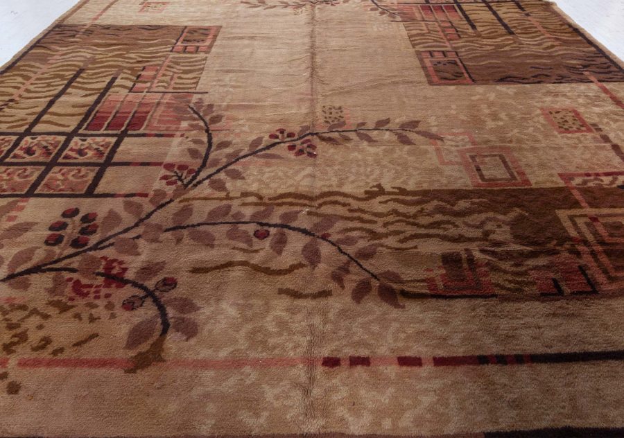Authentic French Art Deco Brown Handwoven Wool Rug BB5427
