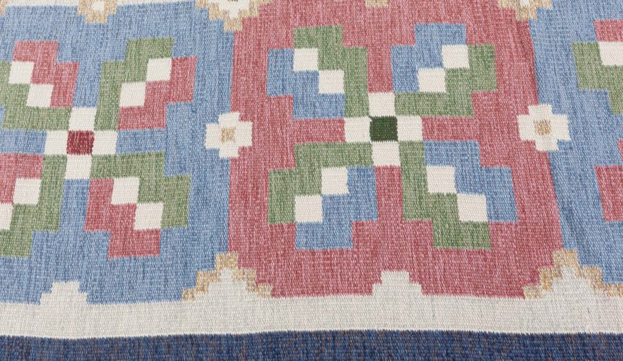 Vintage Geometric Beige, Green, Blue, Red Swedish Wool Rug by Erik Lundberg BB5453