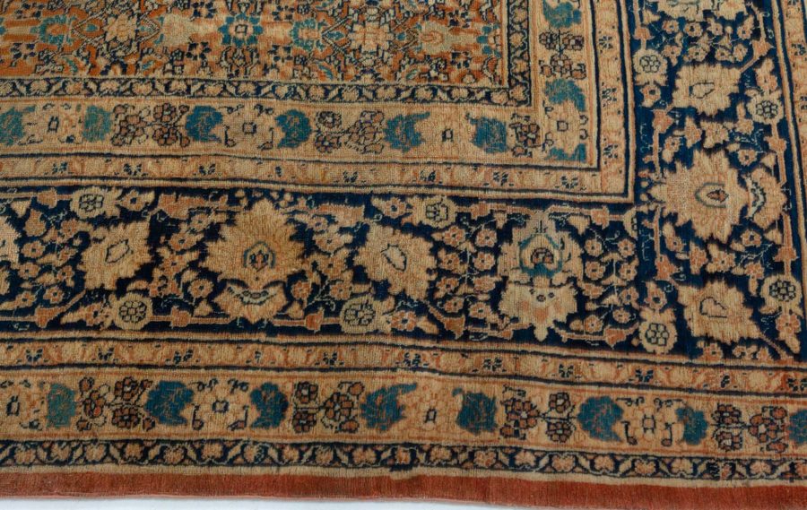 19th Century Persian Tabriz Green, Beige and Black Hand Knotted Wool Rug BB5465