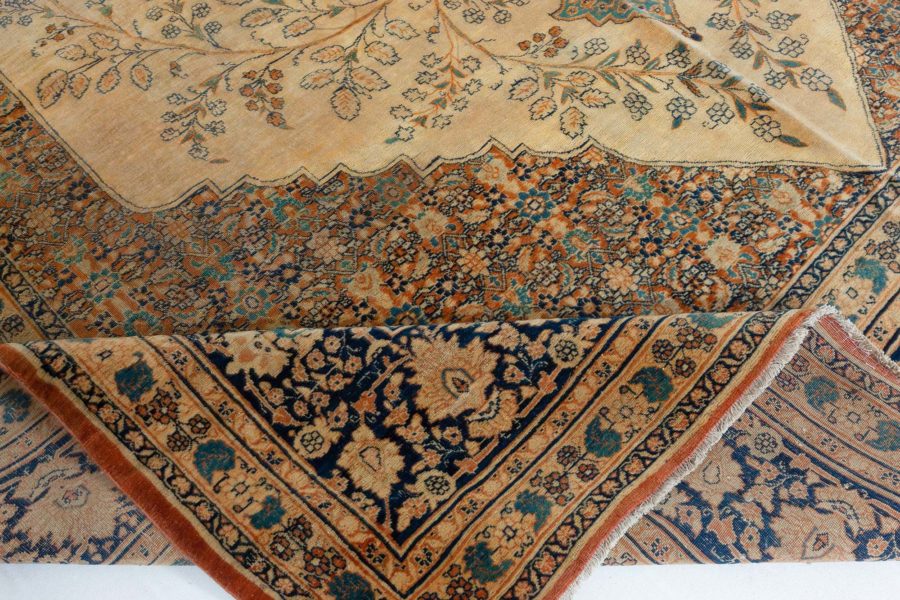 19th Century Persian Tabriz Green, Beige and Black Hand Knotted Wool Rug BB5465