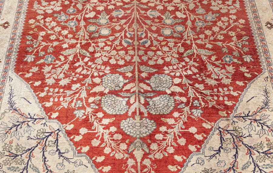 Early 20th Century Turkish Ruby Red, Beige, Gray and Black Handmade Silk Rug BB5477