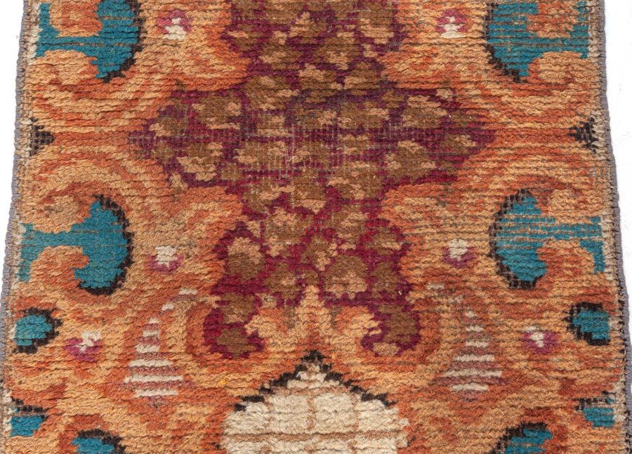 Antique European Fragment Botanic Handmade Wool Rug BB5495