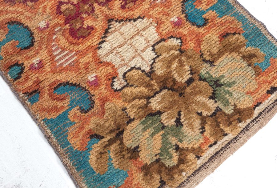 Antique European Fragment Botanic Handmade Wool Rug BB5495