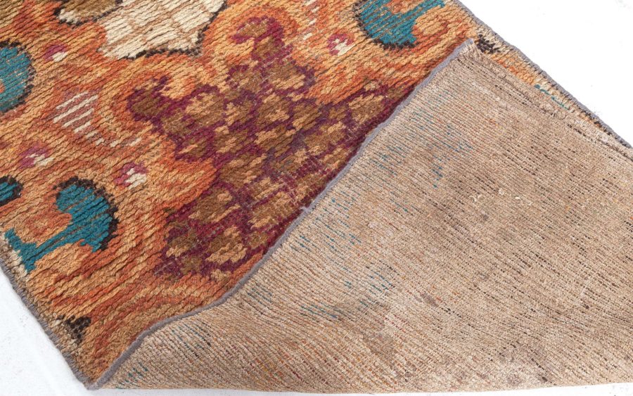 Antique European Fragment Botanic Handmade Wool Rug BB5495