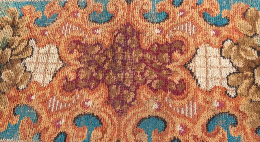 Antique European Fragment Botanic Handmade Wool Rug BB5495