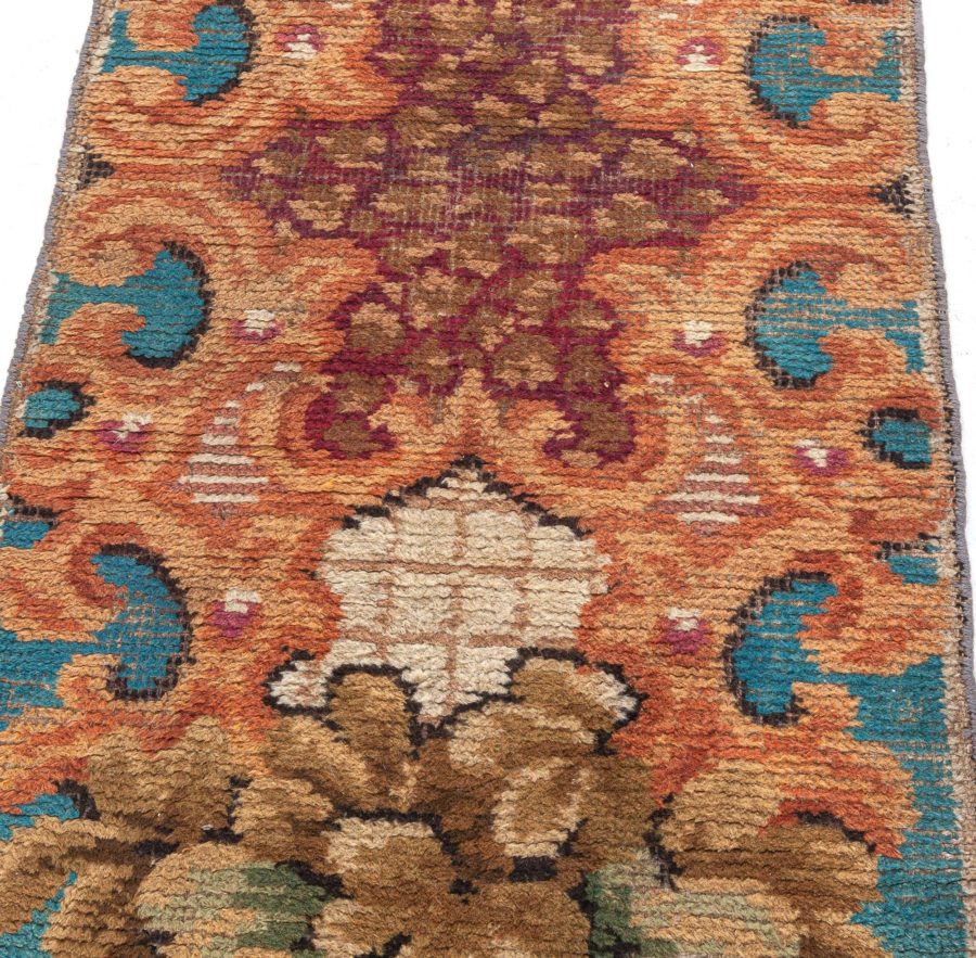 Antique European Fragment Botanic Handmade Wool Rug BB5495