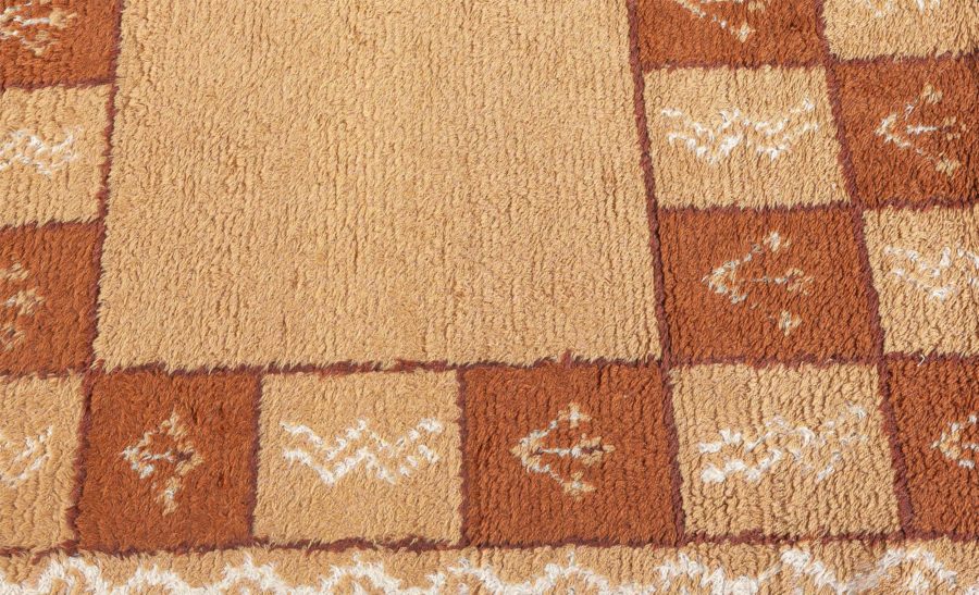 Mid-20th Century Swedish Beige and Brown Handmade Wool Rug BB5501