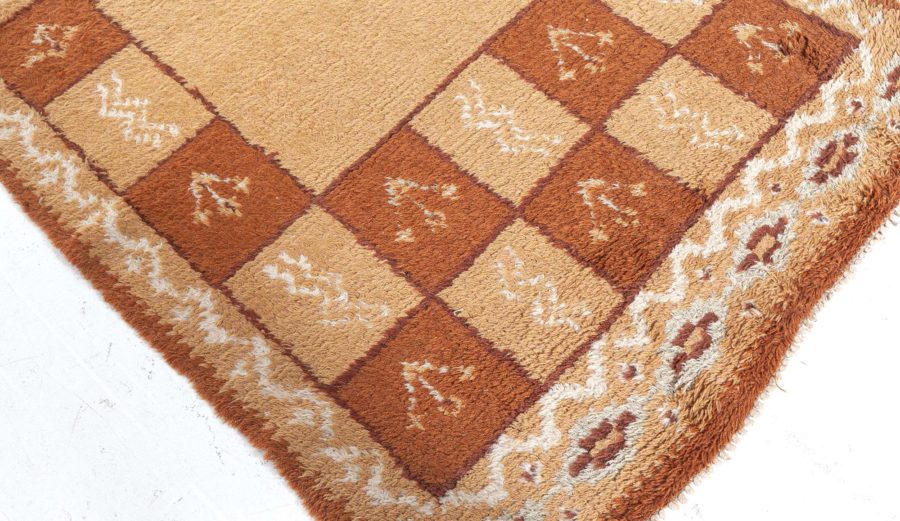 Mid-20th Century Swedish Beige and Brown Handmade Wool Rug BB5501