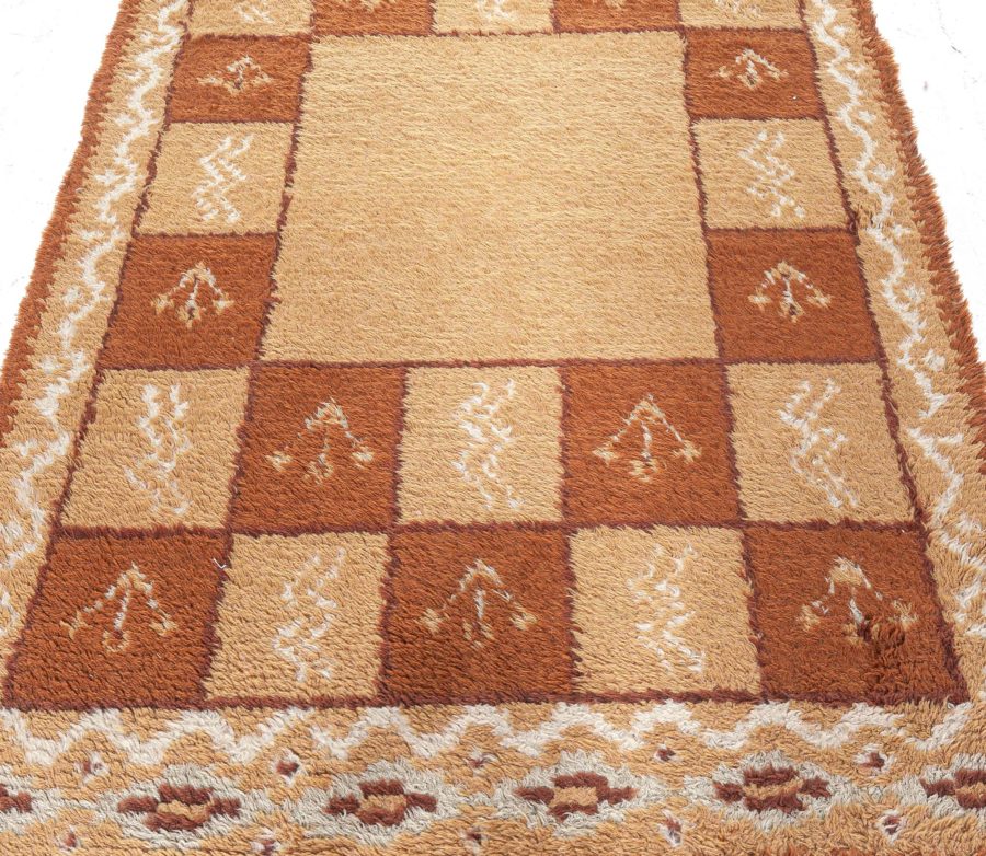 Mid-20th Century Swedish Beige and Brown Handmade Wool Rug BB5501