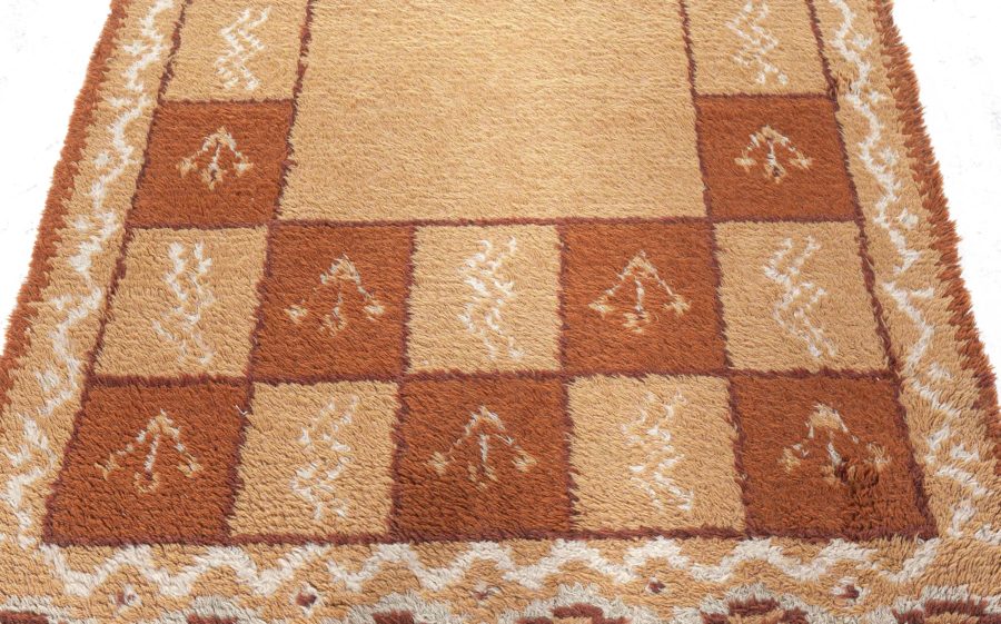 Mid-20th Century Swedish Beige and Brown Handmade Wool Rug BB5501