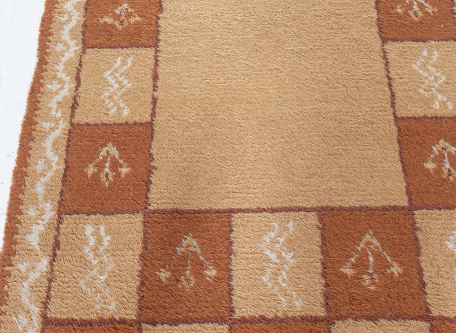 Mid-20th Century Swedish Beige and Brown Handmade Wool Rug BB5501