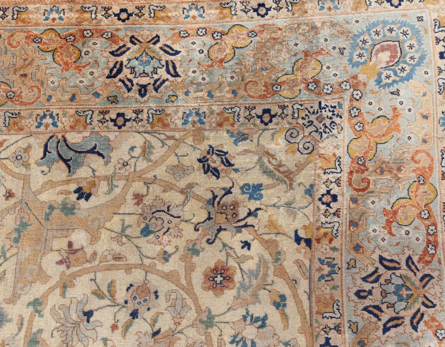 Antique Persian Tabriz Botanic Handwoven Wool Rug BB5527