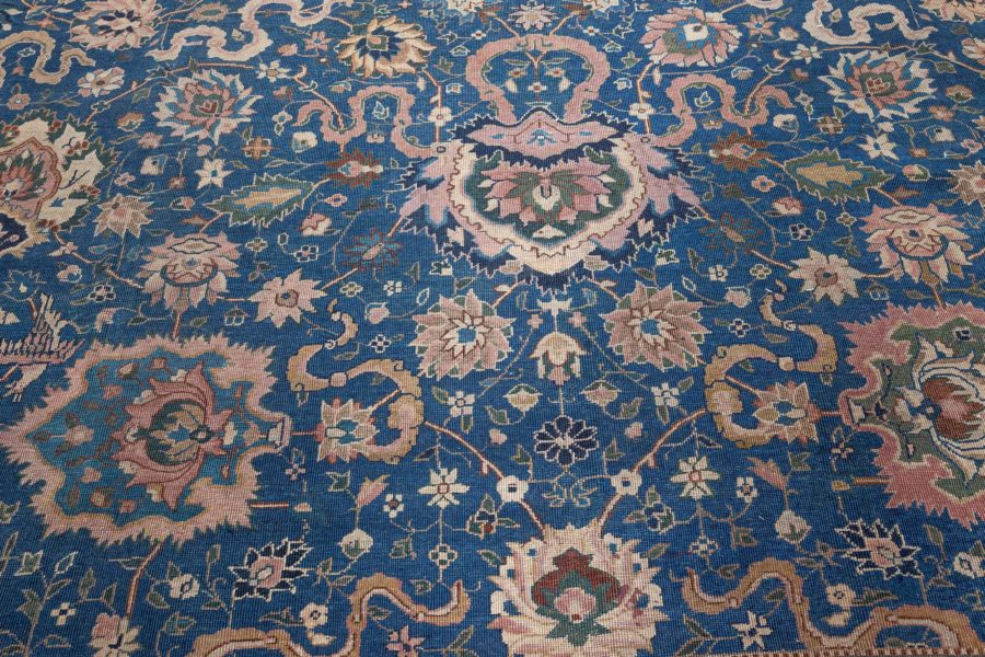 Antique Indian Navy Blue and Beige Handmade Wool Carpet BB5534