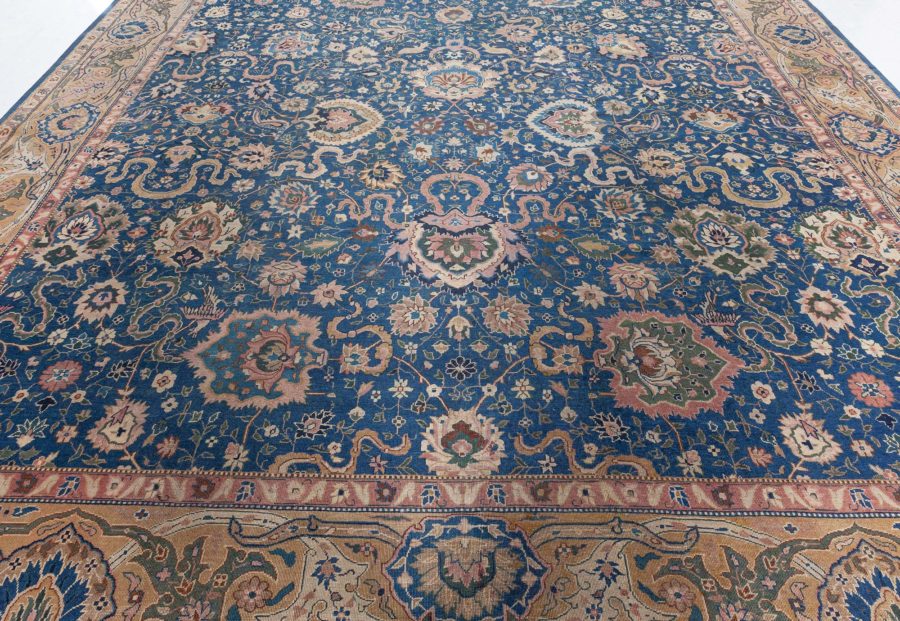 Antique Indian Navy Blue and Beige Handmade Wool Carpet BB5534