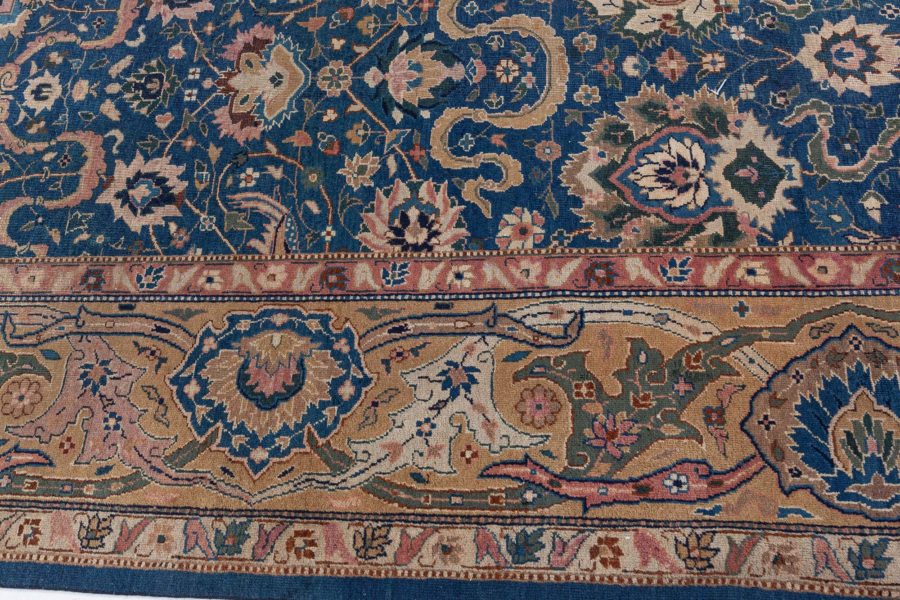 Antique Indian Navy Blue and Beige Handmade Wool Carpet BB5534