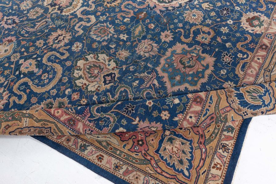 Antique Indian Navy Blue and Beige Handmade Wool Carpet BB5534