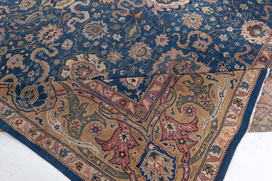 Antique Indian Navy Blue and Beige Handmade Wool Carpet BB5534