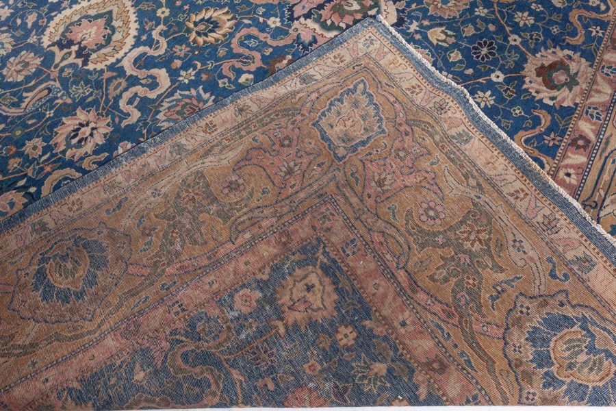 Antique Indian Navy Blue and Beige Handmade Wool Carpet BB5534