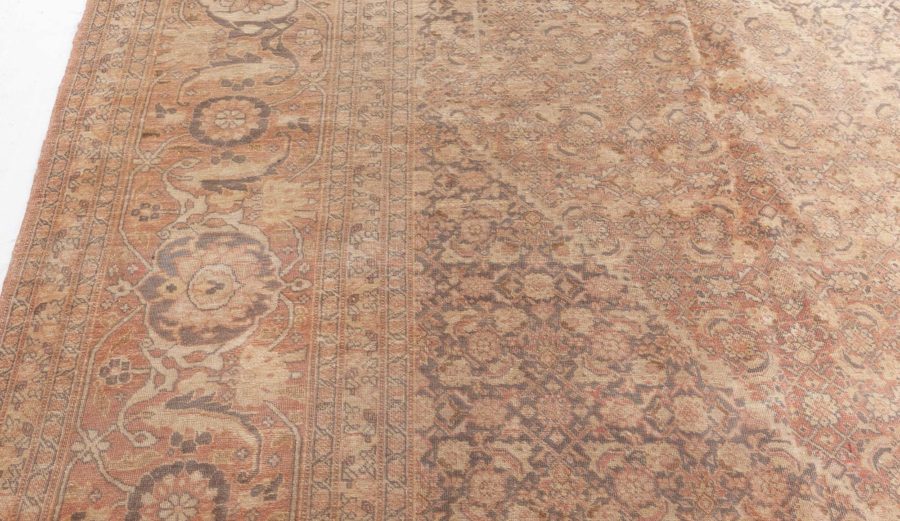 Fine Antique Persian Tabriz Brown Handmade Wool Carpet BB5545