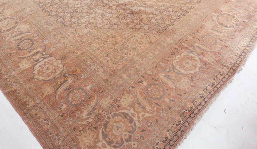 Fine Antique Persian Tabriz Brown Handmade Wool Carpet BB5545