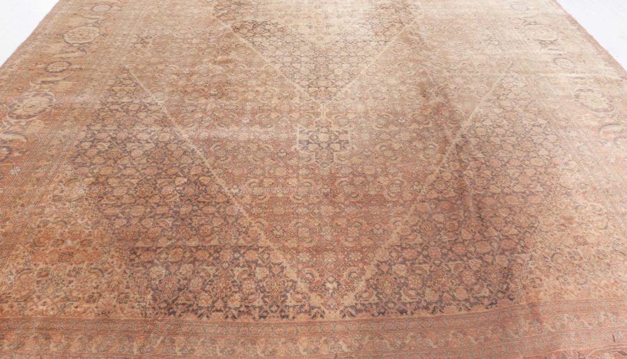 Fine Antique Persian Tabriz Brown Handmade Wool Carpet BB5545