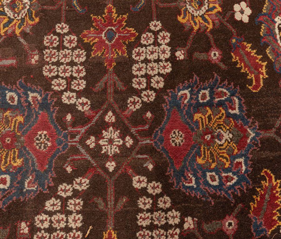 Vintage Indian Agra Brown, Red, Blue, Ivory Handmade Wool Carpet BB5556