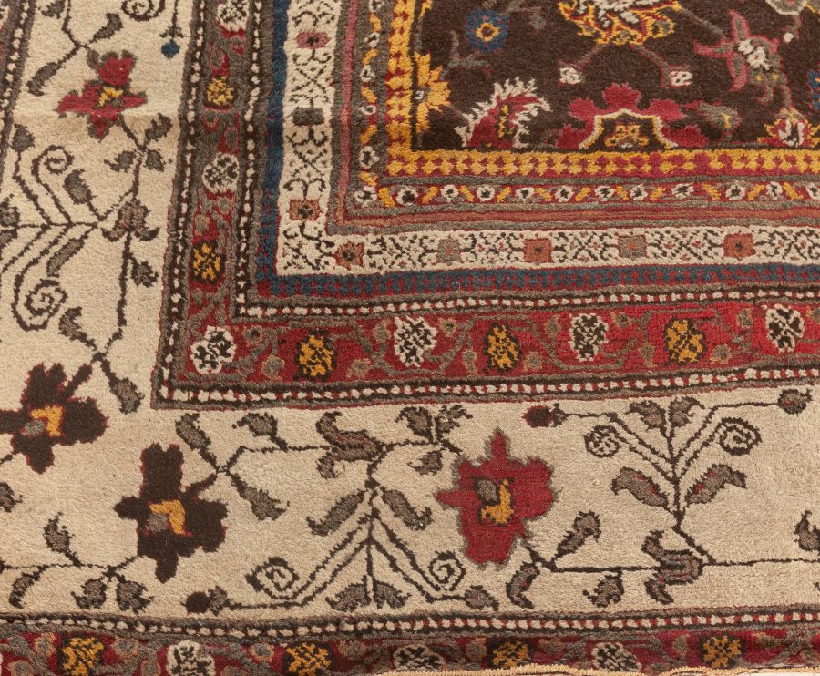 Vintage Indian Agra Brown, Red, Blue, Ivory Handmade Wool Carpet BB5556