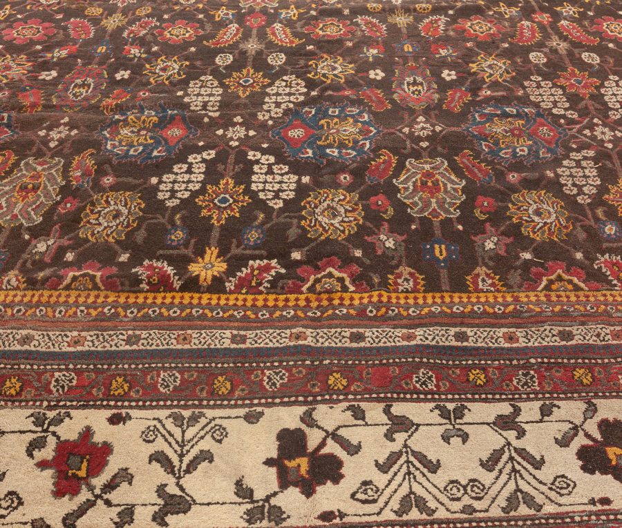 Vintage Indian Agra Brown, Red, Blue, Ivory Handmade Wool Carpet BB5556