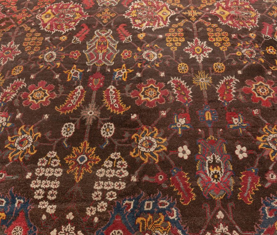 Vintage Indian Agra Brown, Red, Blue, Ivory Handmade Wool Carpet BB5556