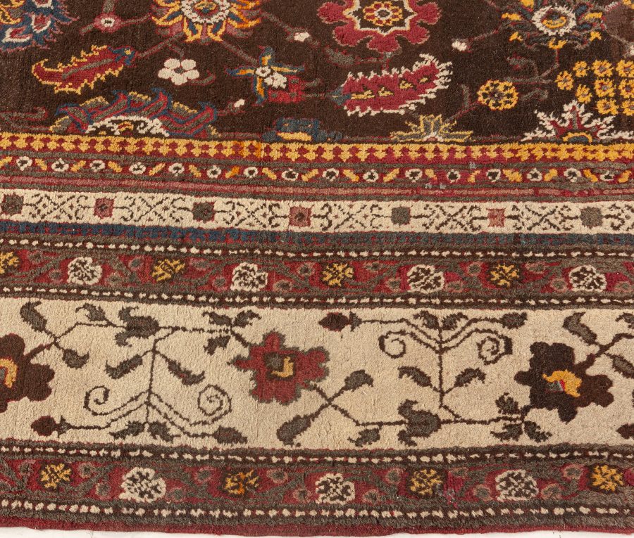 Vintage Indian Agra Brown, Red, Blue, Ivory Handmade Wool Carpet BB5556