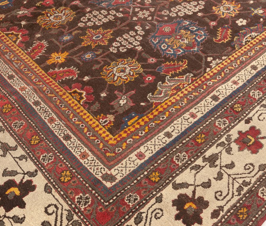 Vintage Indian Agra Brown, Red, Blue, Ivory Handmade Wool Carpet BB5556