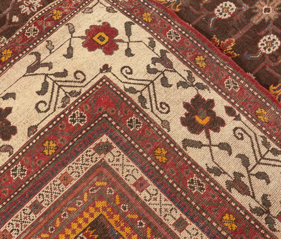 Vintage Indian Agra Brown, Red, Blue, Ivory Handmade Wool Carpet BB5556