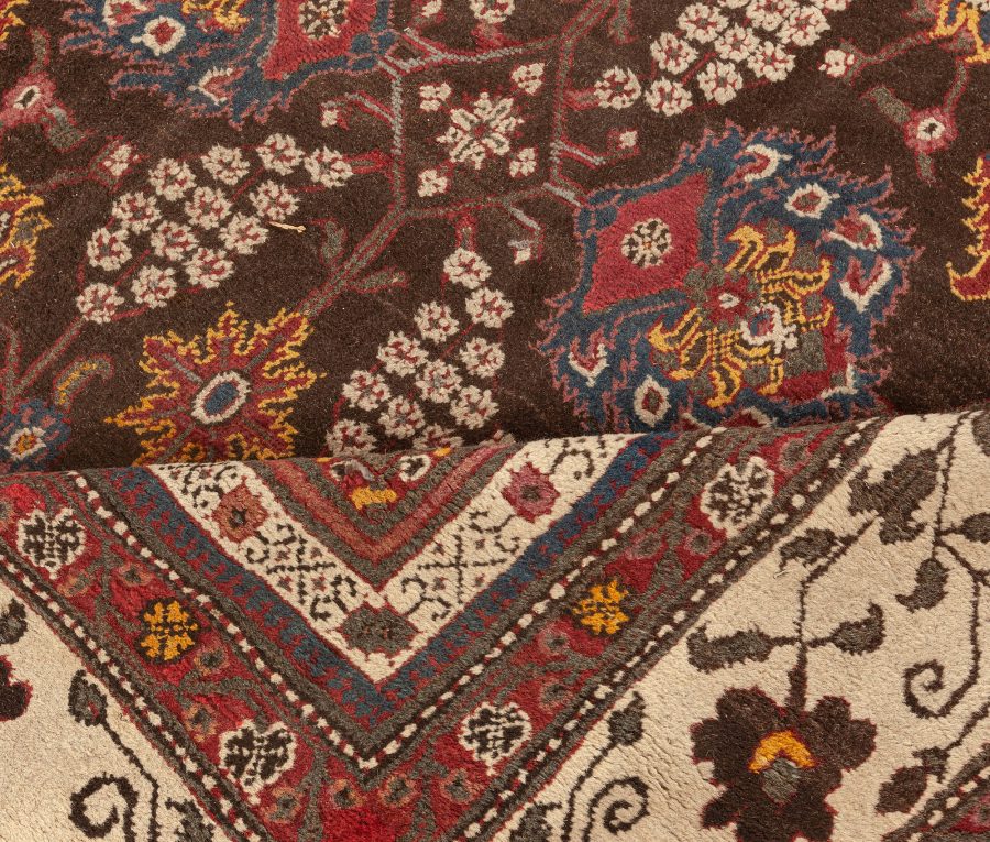 Vintage Indian Agra Brown, Red, Blue, Ivory Handmade Wool Carpet BB5556