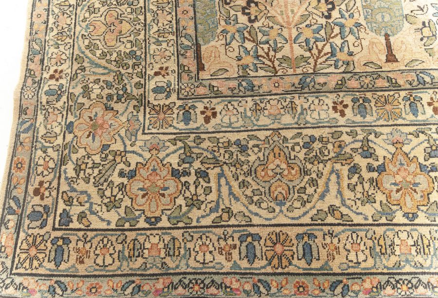 Antique Persian Kirman Beige, Pastel Colors Handwoven Wool Carpet BB5568