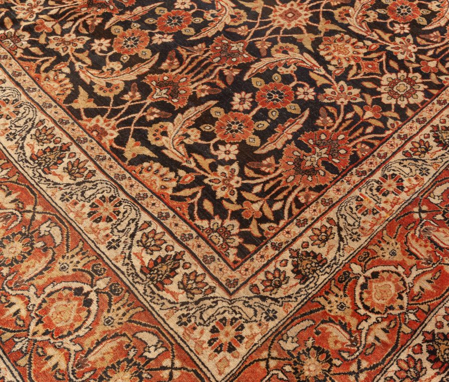 Authentic 19th Century Persian Kirman Botanic Handmade Wool Rug BB5571