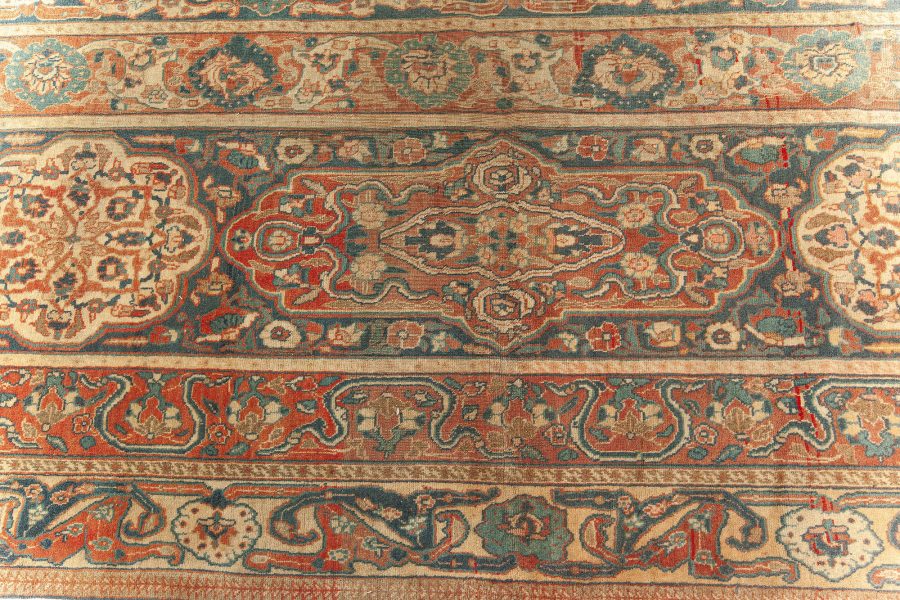 Large 19th Century Persian Tabriz Ivory, Blue, Gold and Green Handmade Wool Rug BB5576