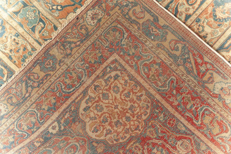 Large 19th Century Persian Tabriz Ivory, Blue, Gold and Green Handmade Wool Rug BB5576
